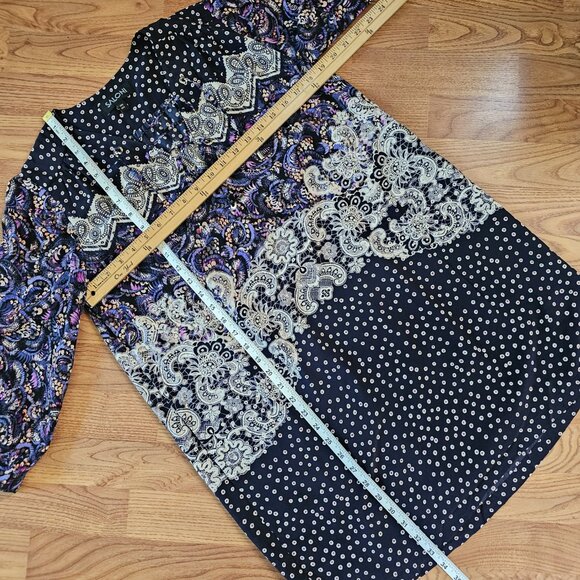 Saloni 100% Silk 3/4 Sleeves Lace Up Plunge Boho Tunic Mini Dress, US 4 - Picture 7 of 9